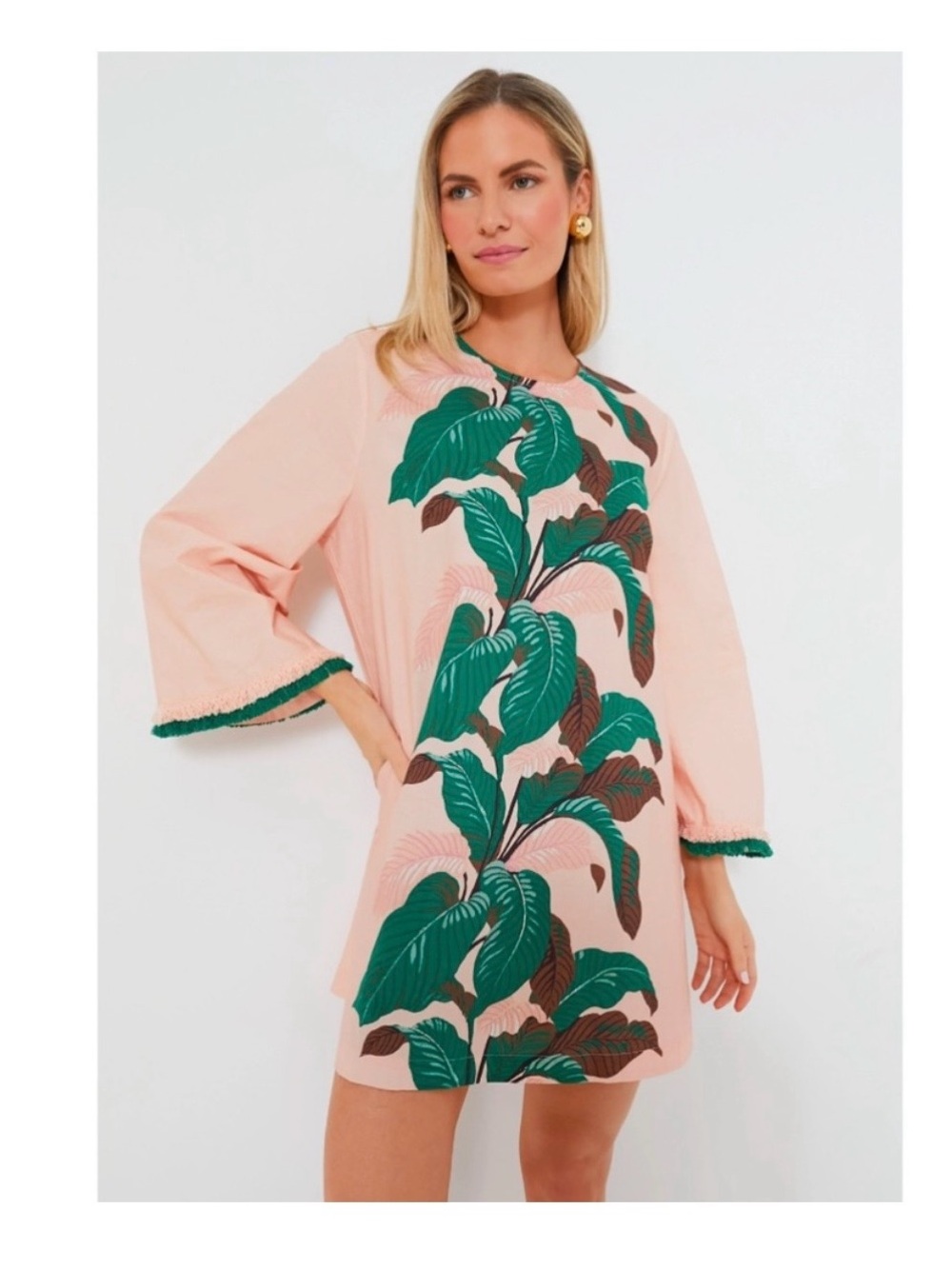 Tuckernuck Pink Mini Dress with Green Tropical Leaf Print